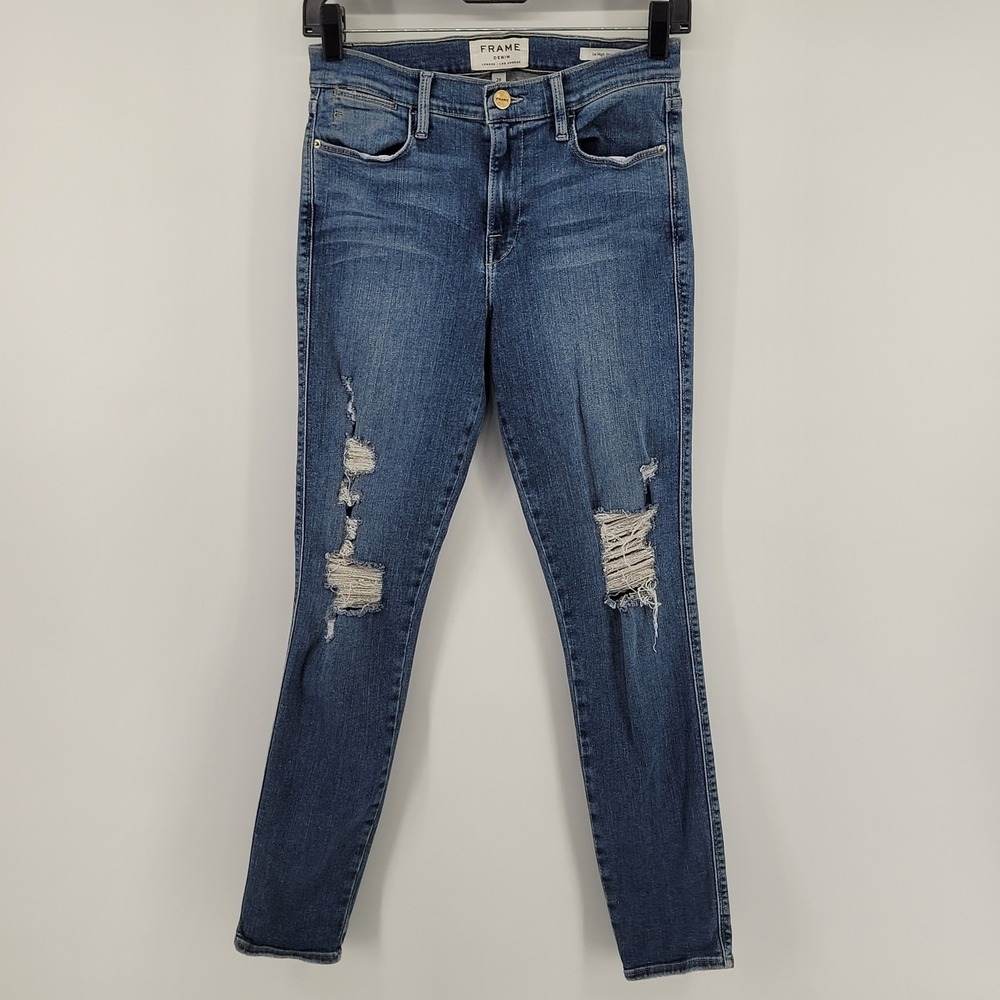 FRAME Le High Skinny Jeans Womens 28 Blue Distressed High Rise Denim‎ Pants